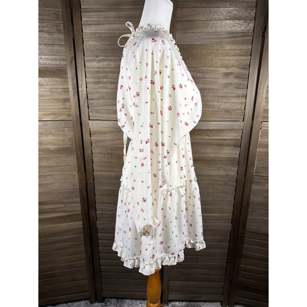 Blush Mark Cream Pink Floral Ruffle V-Neck Smocked Mini Dress 1005943 Small - Picture 6 of 10